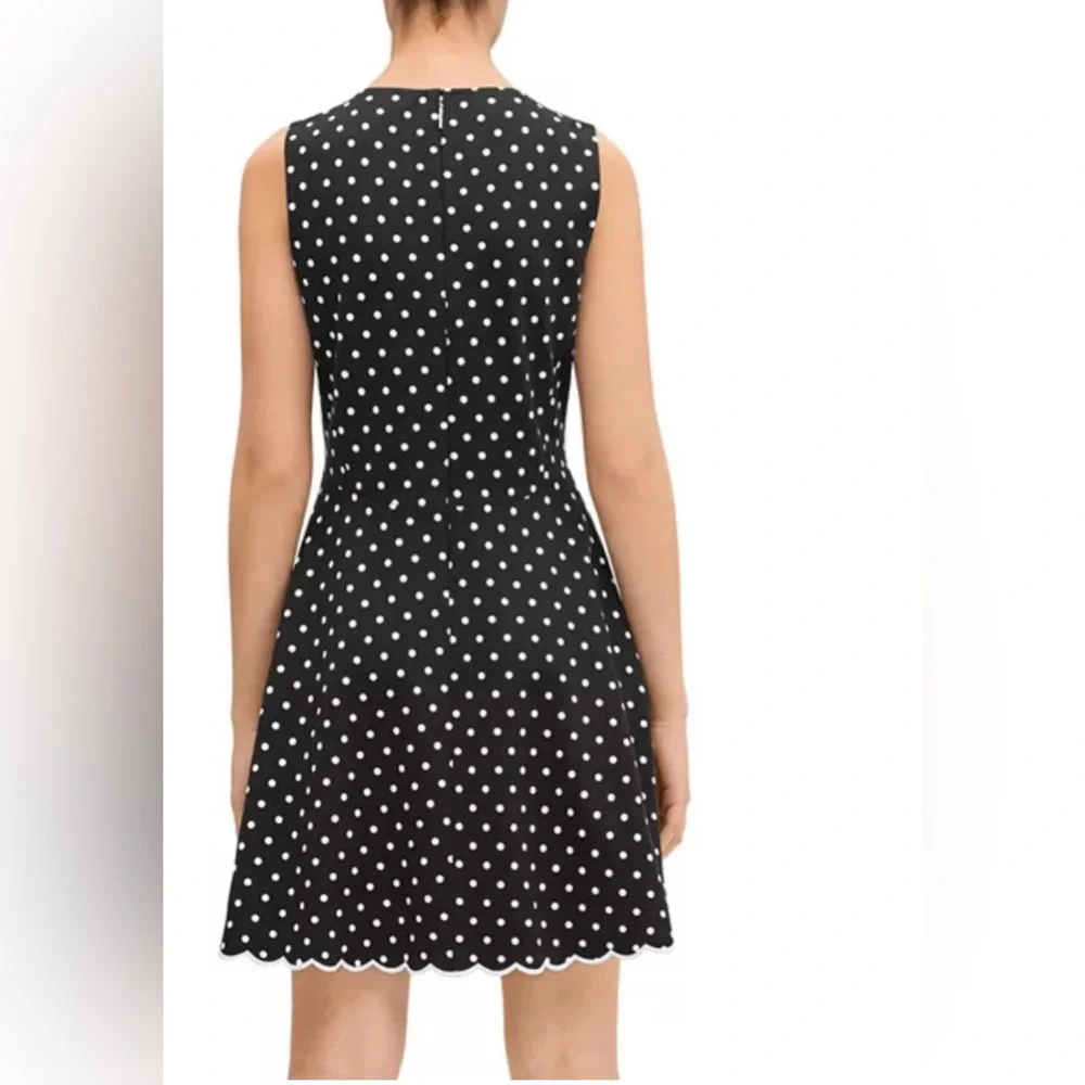 Kate Spade Sleeveless Cabana Dot Fit & Flare Ponte Mini Dress w Scallop Hemline